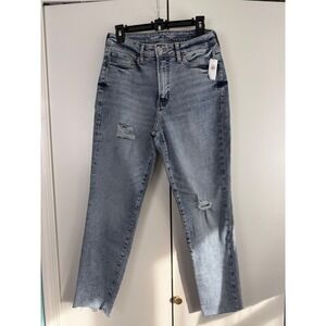 Old Navy OG Straight High Rise Jeans Womens 10 Light Wash Distressed 801656-00-1
